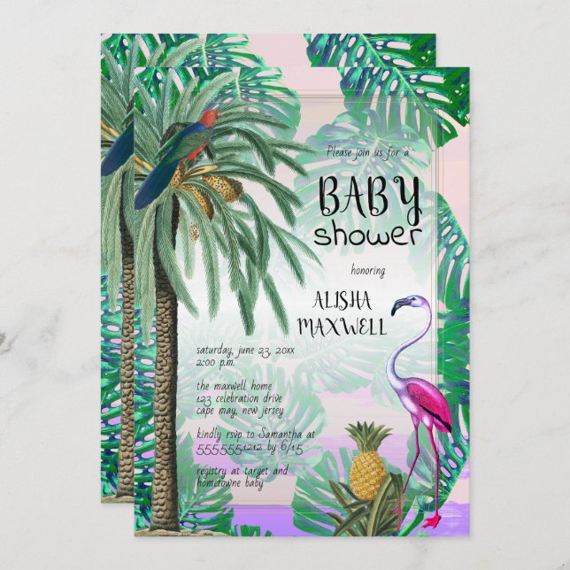Invitation Paradis tropical Baby shower Boho (Devant / Derrière)