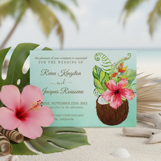 Invitation Paradis tropical Cocotier Floral Bouquet Mariage (Créateur téléchargé)
