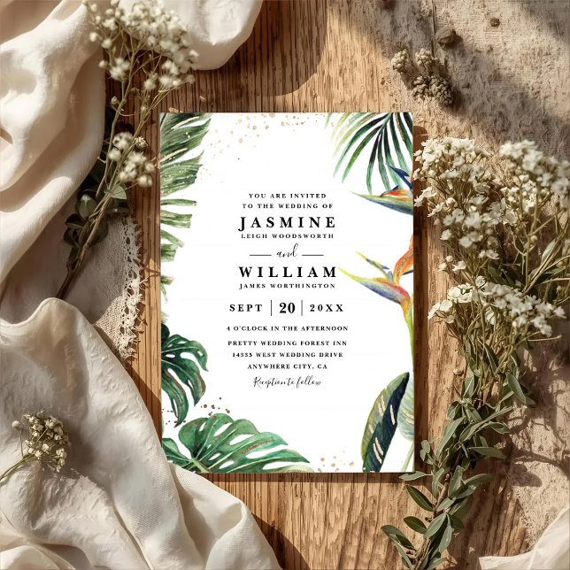 Invitation Paradis tropical de palmiers Mariage avec code QR  (Créateur téléchargé)
