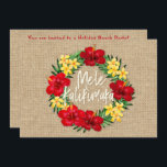 Invitation Paradis Tropical Hawaiian Holiday Wreath Burlap<br><div class="desc">Mele Kalikimaka est l'expression hawaï de Joyeux Noël & Joyeux Fêtes ! Ce tableau numérique original réalisé par l'illustrateur renommé Jeff Fillbach est une explosion des couleurs de quelques-unes des plus belles fleurs de la nature. Doté d'un éventail de fleurs de plumeria et d'hibiscus et de feuilles de banane tropicale...</div>