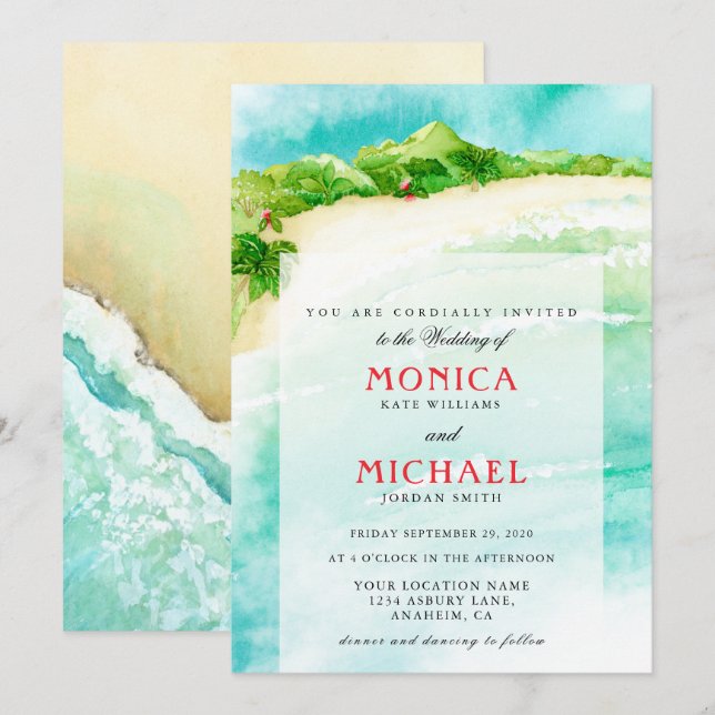 Invitation Paradis tropical | mariage de destination de plage (Devant / Derrière)