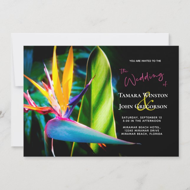 Invitation Paradis tropical oiseaux Fleurs sombres Mariage su (Devant)