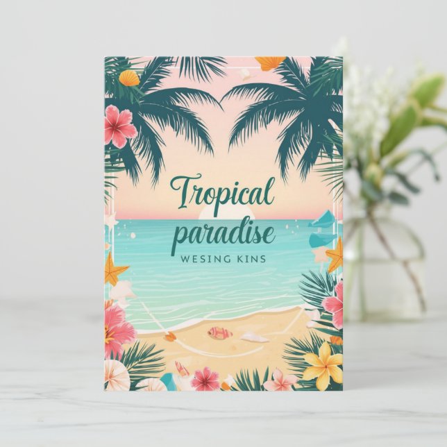 Invitation Paradis Tropical Party d'été, Plage (Debout devant)