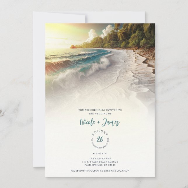 Invitation Paradise Beach Sunset Rustic Coastal Mariage (Devant)