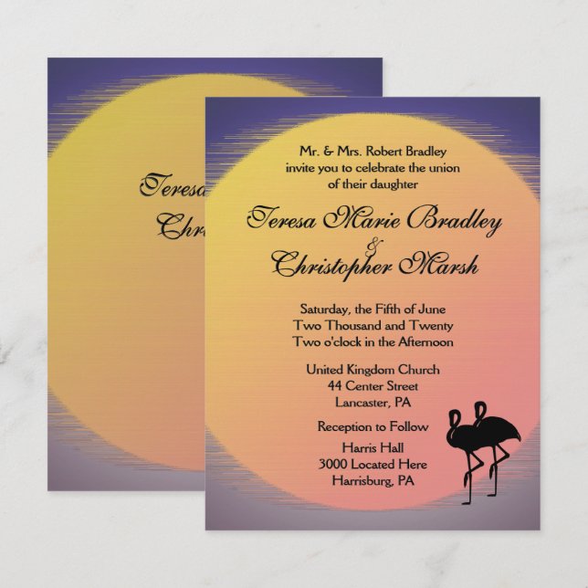 Invitation Paramètre flamme Mariage du soir du soleil (Devant / Derrière)