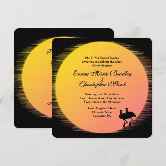 Invitation Paramètre flamme Mariage du soir du soleil (Devant / Derrière)