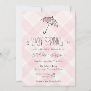 Invitation Parapluie à carreaux rose Blush 008 Baby Sprinkle 