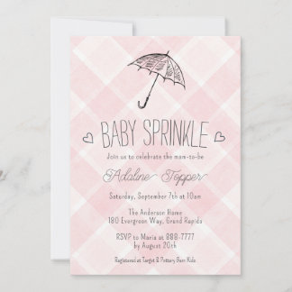 Invitation Parapluie à carreaux rose Blush 008 Baby Sprinkle