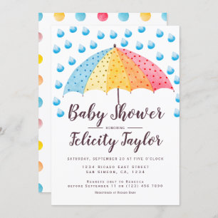 Invitation Parapluie arc-en-ciel baby shower