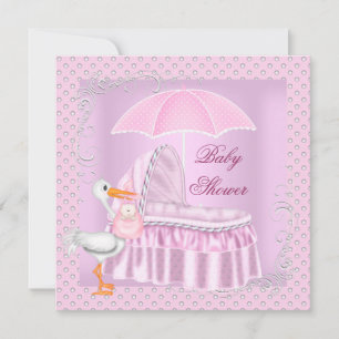 Invitation Parapluie Bassinette Fille de Fête de Naissance Ro