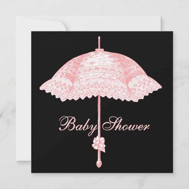 Invitation Parapluie bébé fille Black Pink (Devant)