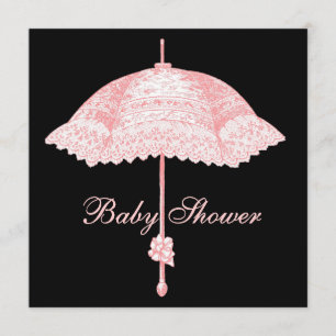 Invitation Parapluie bébé fille Black Pink