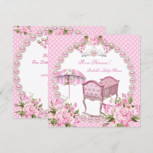 Invitation Parapluie Berceau Fille Rose Bébé Shower Vintage