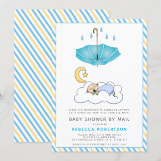 Invitation Parapluie bleu, bébé endormi douche par mail
