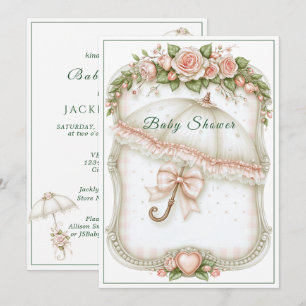 Invitation Parapluie de Baby Shower Gouttes de pluie Roses ro