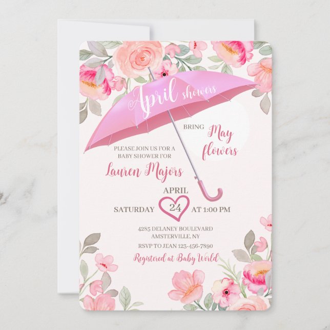 Invitation Parapluie de douches d'avril (Devant)