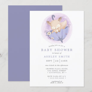 Invitation Parapluie de fleurs de renard de bois Baby shower
