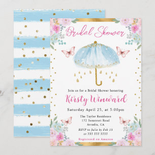 Invitation Parapluie de mariage de printemps bleu aquarelle