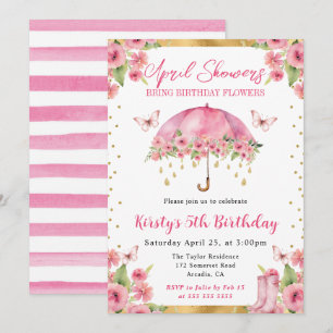 Invitation Parapluie de printemps rose en aquarelle pour enfa
