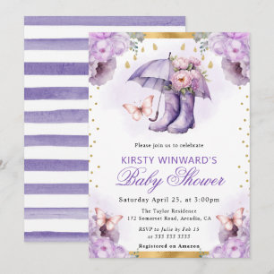 Invitation Parapluie de printemps violet et or pour Baby Show