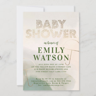 Invitation Parapluie d'huile d'or Baby shower vert de mousse