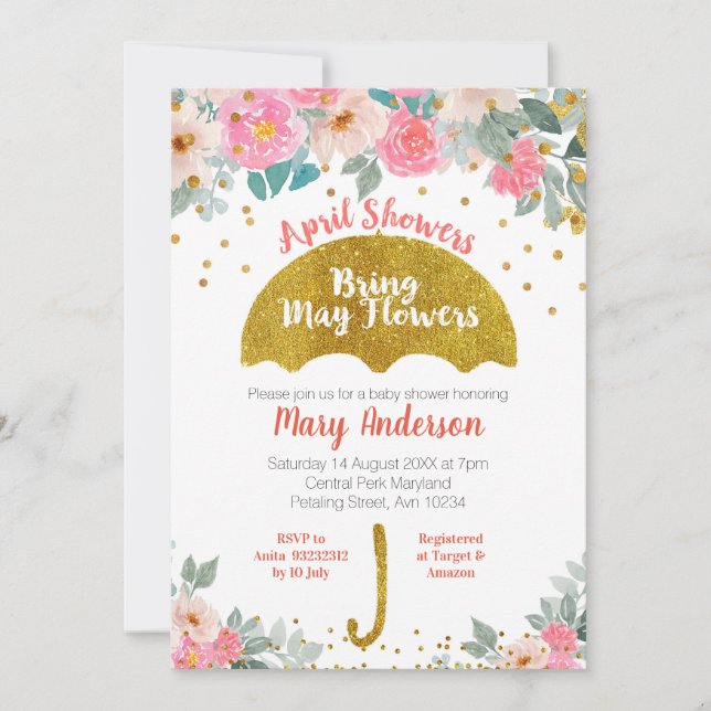 Invitation Parapluie d'or Les douches d'avril apportent des f (Devant)