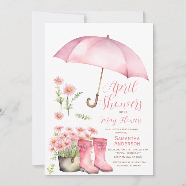 Invitation Parapluie Douches d'avril Apporter mai Fleurs (Devant)