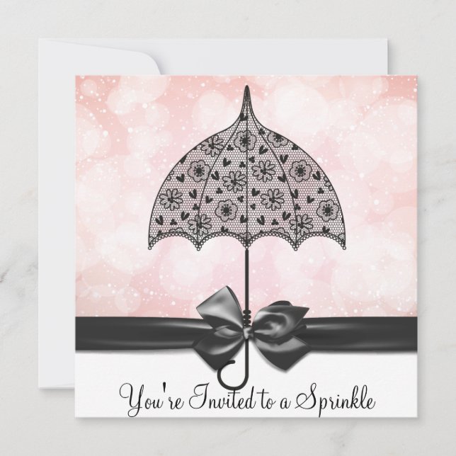 Invitation Parapluie en dentelle noire Baby shower d'arrosage (Devant)