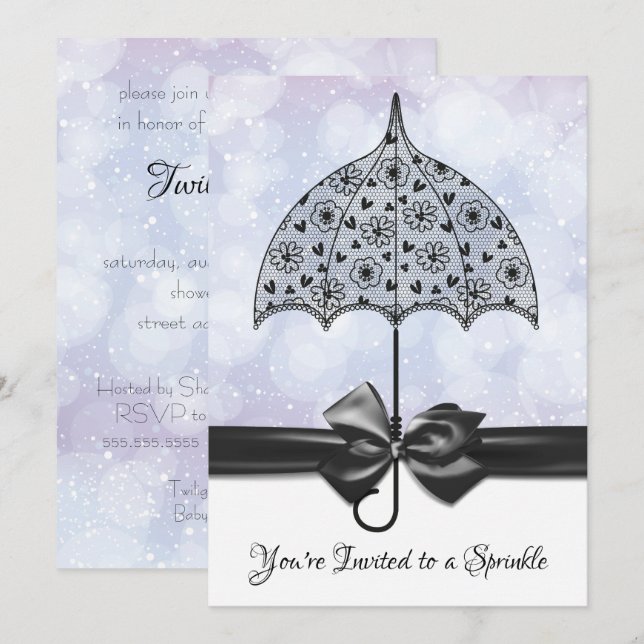 Invitation Parapluie en dentelle noire violet Baby shower (Devant / Derrière)