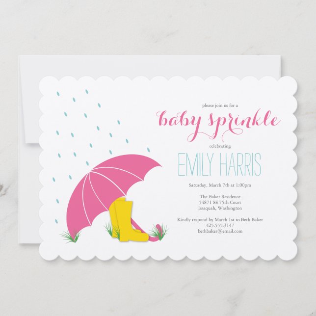 Invitation Parapluie et bottes Baby Sprinkle Shower Invitatio (Devant)