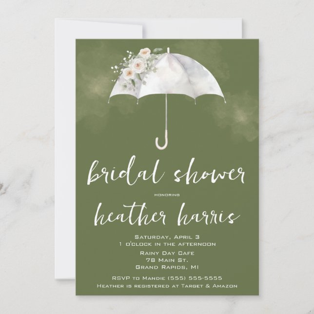 Invitation Parapluie Floral Vert et Blanc pour Enterrement de (Devant)