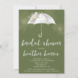 Invitation Parapluie Floral Vert et Blanc pour Enterrement de