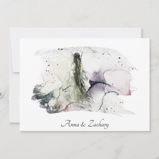 Invitation *~* Parapluie Japonaise Femme RSVP QR AR27 Mariage (Devant)