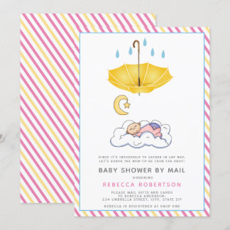 Invitation Parapluie jaune, bébé endormi douche par mail