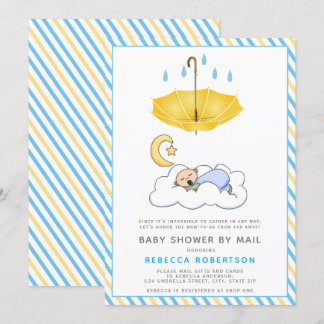 Invitation Parapluie jaune, bébé endormi douche par mail