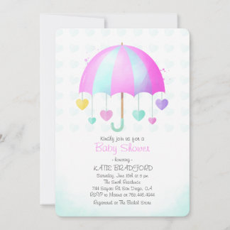 Invitation Parapluie mignon avec baby shower de coeur coloré