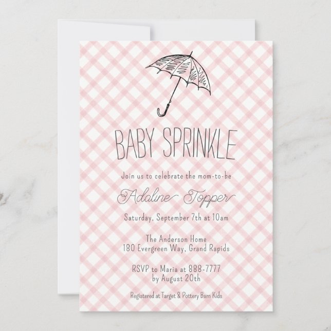 Invitation Parapluie moderne gingham bébé 007 pour baby showe (Devant)