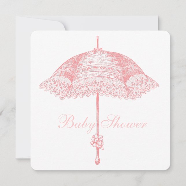 Invitation Parapluie Parasol Rose Fille Bébé Shower (Devant)