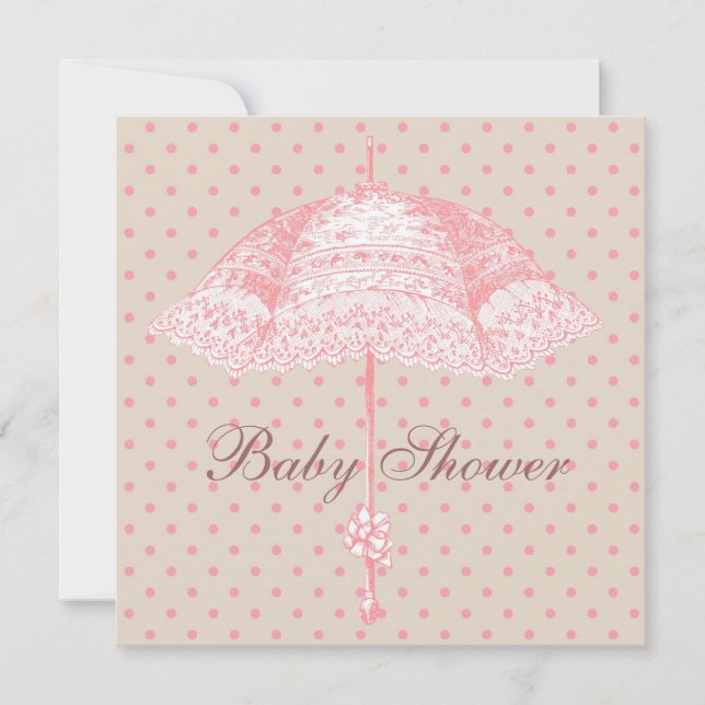Invitation Parapluie Parasol Rose Fille Bébé Shower (Devant)