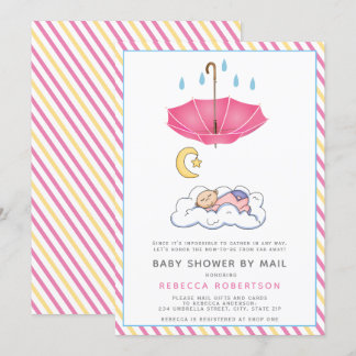 Invitation Parapluie rose, bébé endormi douche par mail