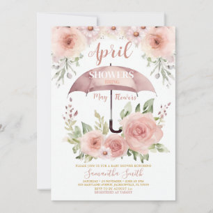 Invitation Parapluie Rose Fleurs de Mai Avrils Pluie Bring