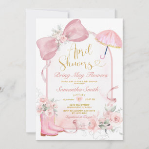 Invitation Parapluie Rose Foncé Avril Pluie Arc Bébé Naissanc