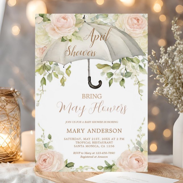 Invitation Parapluie rose Les douches d'avril apportent des f (Créateur téléchargé)