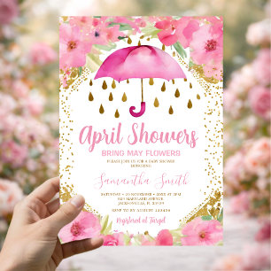 Invitation Parapluie Rose Les Pluies d'Avril Amènent des Fleu
