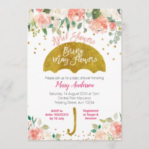 Invitation Parapluie rose Pêche Avril Douches Apporter mai Fl