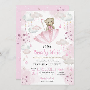 Invitation Parapluie rose Teddy Bear Bébé Baby shower d'arros