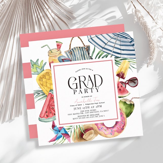 Invitation Parapluie Tropical Donut Rose été Graduation (Créateur téléchargé)