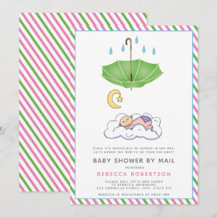 Invitation Parapluie vert, bébé endormi douche par mail