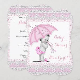 Invitation Parapluie vintage rose pour Baby Shower fille