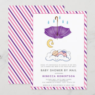 Invitation Parapluie violet, bébé endormi douche par mail